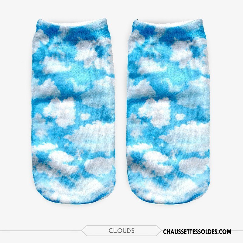 Chaussettes Courtes Femme Homme Chaussette Basse Coupée Europe Invisible Impression Bleu Clair