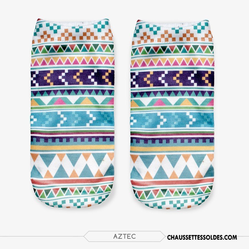Chaussettes Courtes Femme Homme Europe Chaussette Basse Coupée Invisible Impression Bleu Clair