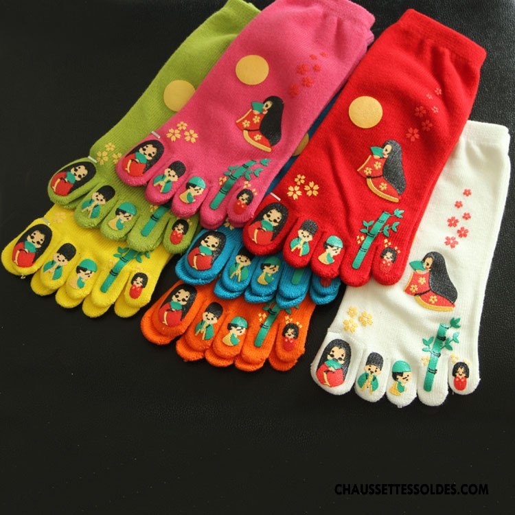 Chaussettes Courtes Femme Homme Matelassé Dessin Animé Cinq Doigts Mouvement Rouge