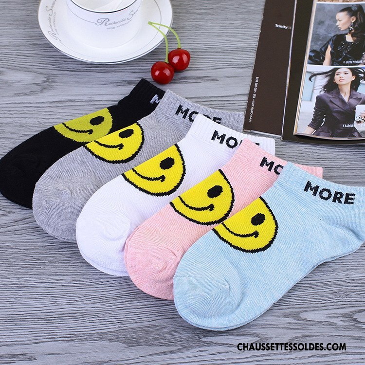 Chaussettes Courtes Femme L'automne Nouvelles Arrivées Souriant Chaussette Basse Coupée Printemps Coton Bio Bleu Clair
