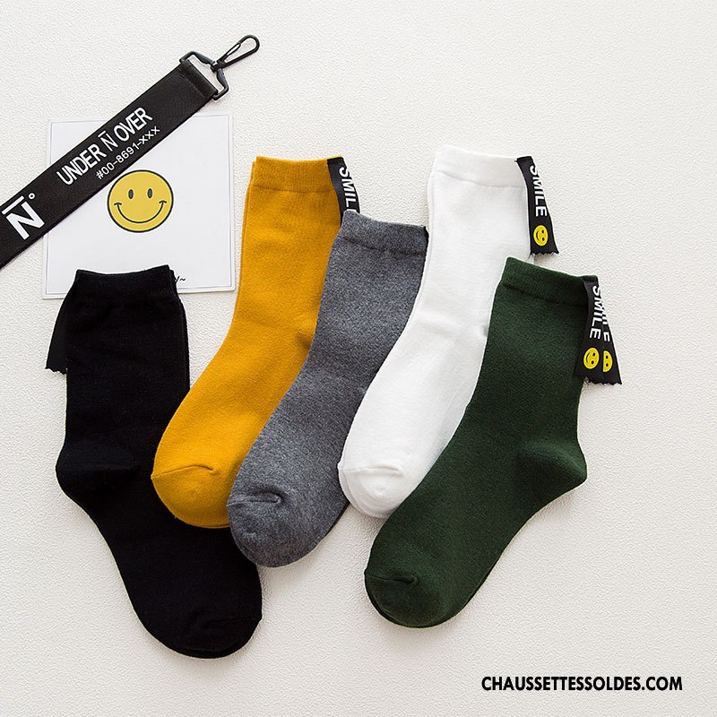 Chaussettes Courtes Femme L'automne Souriant Chaussettes En Coton Hiver Milieu Noir