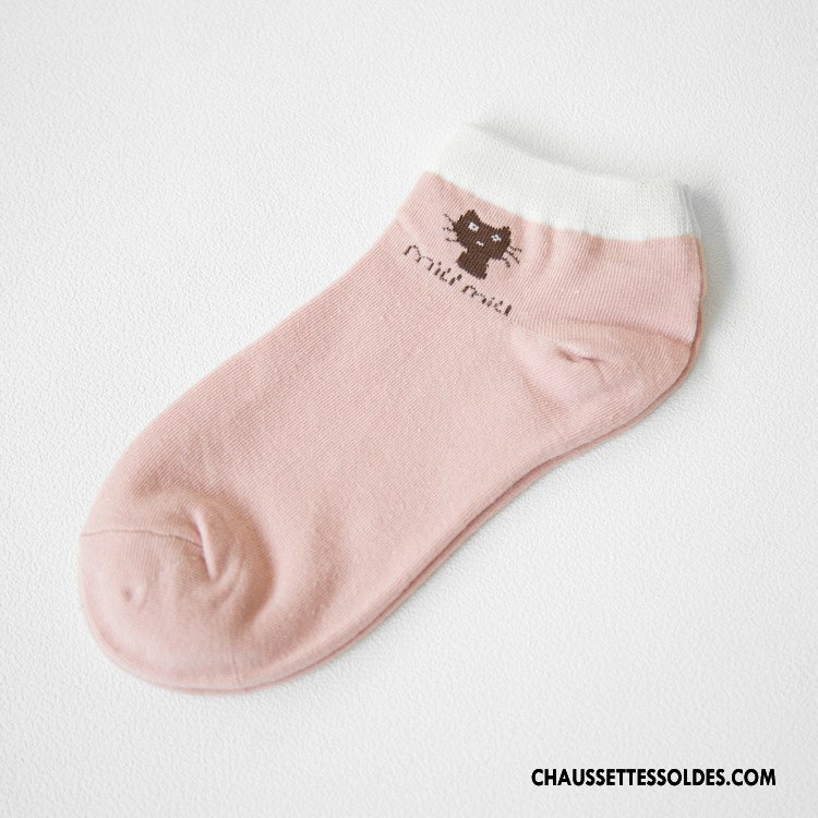 Chaussettes Courtes Femme L'automne Vente Chaude 100% Coton Chat Dame Chaussette Basse Coupée Rose