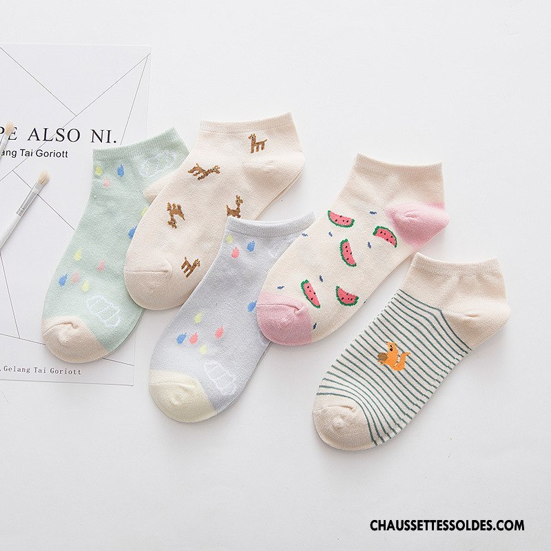 Chaussettes Courtes Femme Le Nouveau Beige Chaussette Basse Coupée 100% Coton Fruit Plaine Pure Blanc