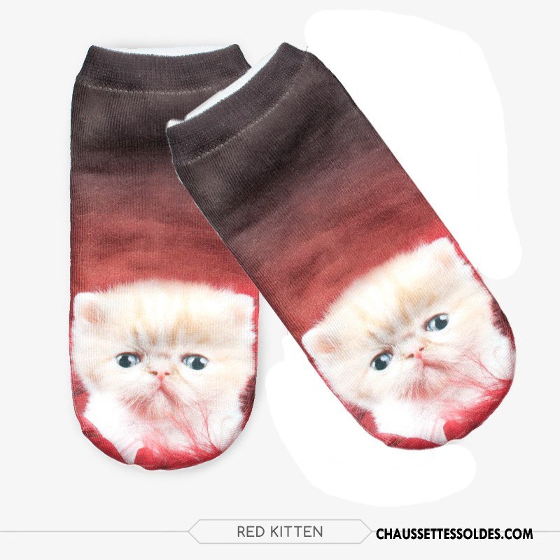 Chaussettes Courtes Femme Le Nouveau Chaussette Basse Coupée Chat Petit Chaussette Courte Adulte Bordeaux Impression Rouge