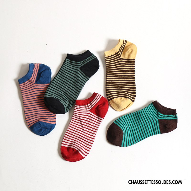 Chaussettes Courtes Femme Le Nouveau Chaussette Basse Coupée Dame Fleurs Rayé Simple Jaune