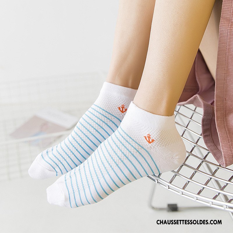 Chaussettes Courtes Femme Le Nouveau Rayé 100% Coton Chaussette Basse Coupée Printemps Été Blanc