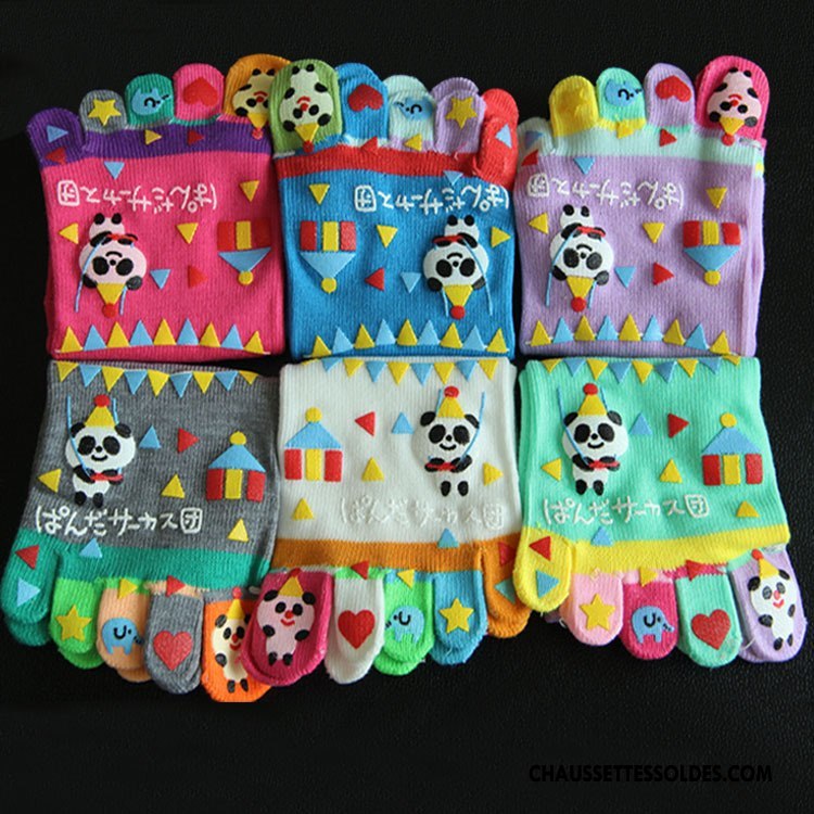 Chaussettes Courtes Femme Légèrement Paresseux Dessin Animé Lovers Mouvement Cinq Doigts Rouge