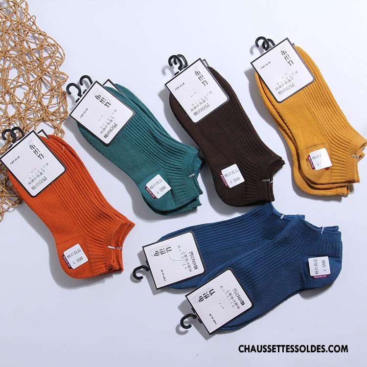 Chaussettes Courtes Femme Mouvement Printemps Été 100% Coton Chaussette Basse Coupée Bleu Marin Coloré