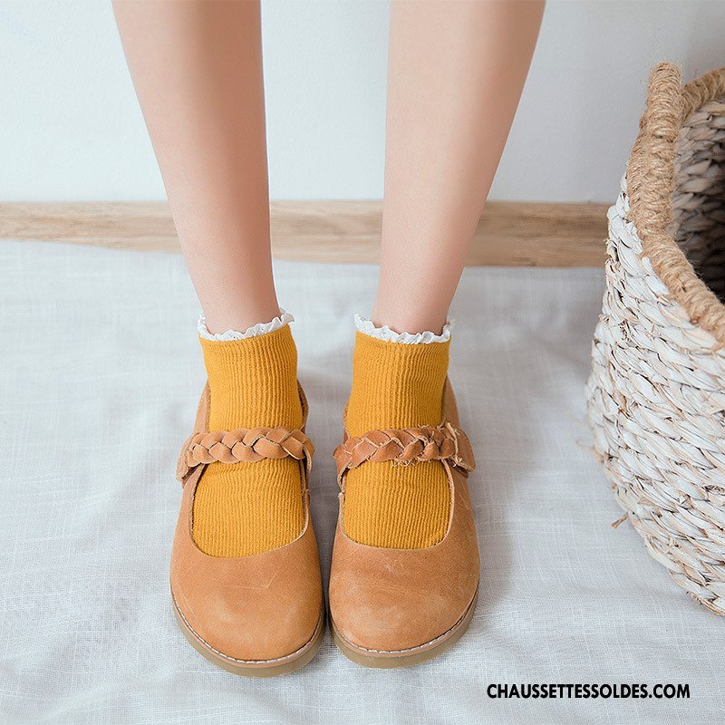 Chaussettes Courtes Femme Nouvelles Arrivées Printemps Dentelle Tous Les Assortis Chaussette Basse Coupée 100% Coton Pure Jaune