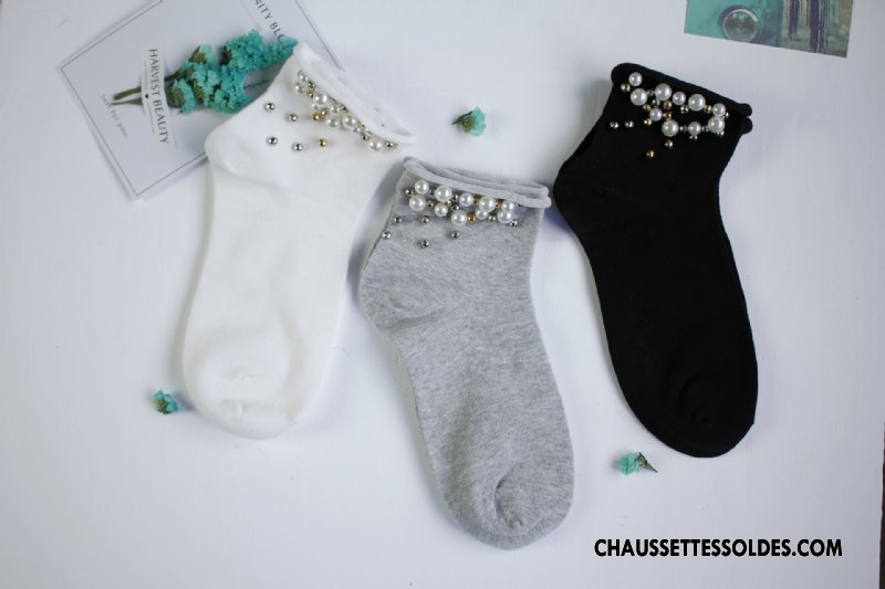 Chaussettes Courtes Femme Perle Milieu Coton Bio Rivet Noir Gris