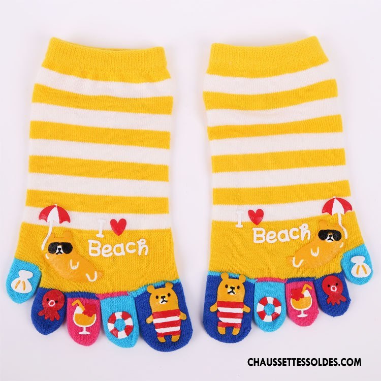 Chaussettes Courtes Femme Personnalité Matelassé Mode Cinq Doigts Jaune