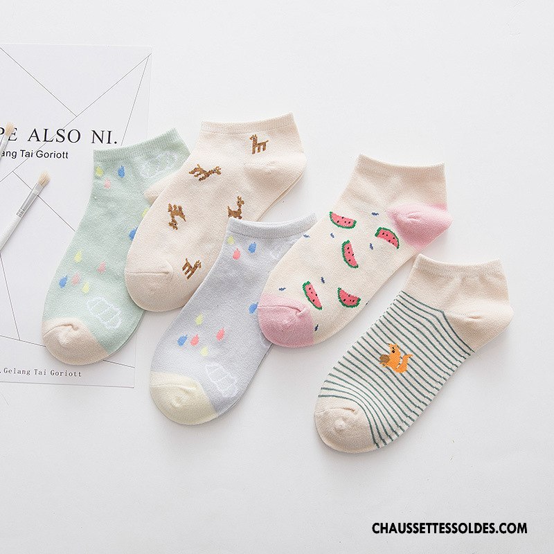 Chaussettes Courtes Femme Plaine Beige 100% Coton Casual Chaussette Basse Coupée Fruit Pure Blanc