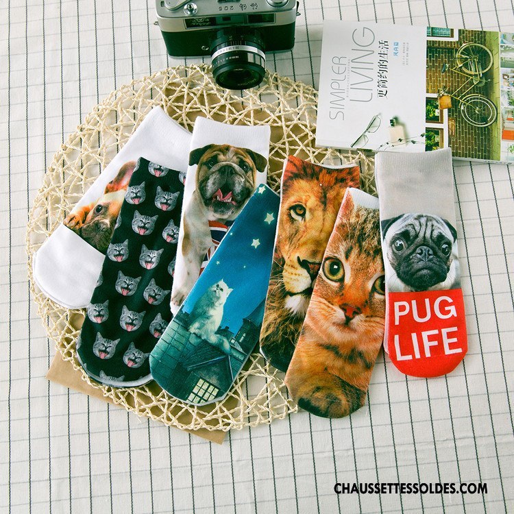 Chaussettes Courtes Femme Printemps Animal Dimensionnel Rétro Chaussette Basse Coupée Impression