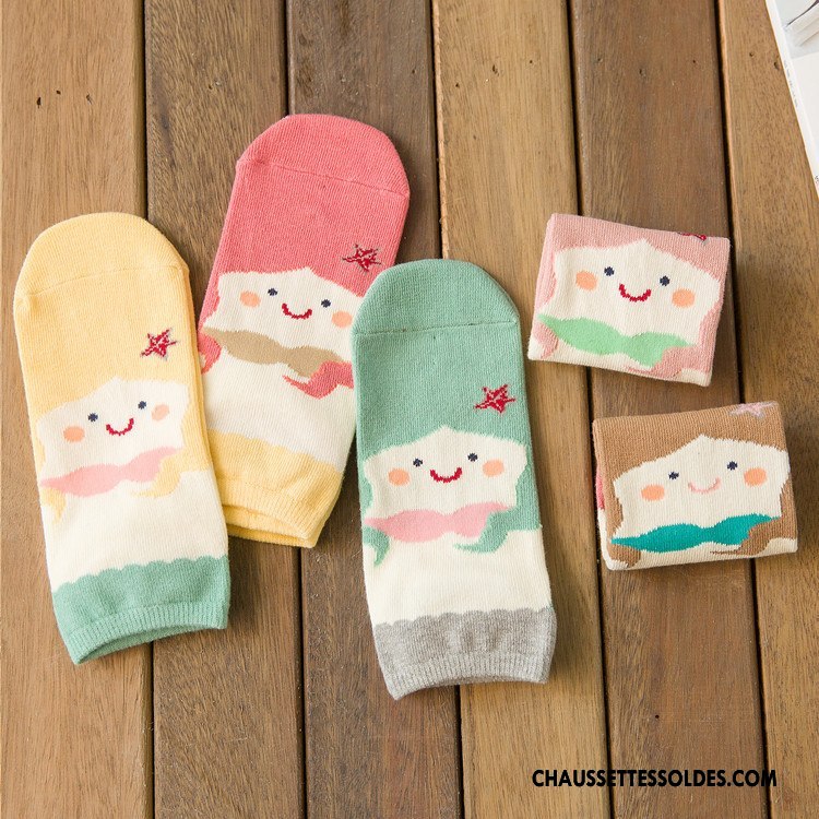 Chaussettes Courtes Femme Printemps Dessin Animé Chaussette Courte Fille Charmant 100% Coton Jaune