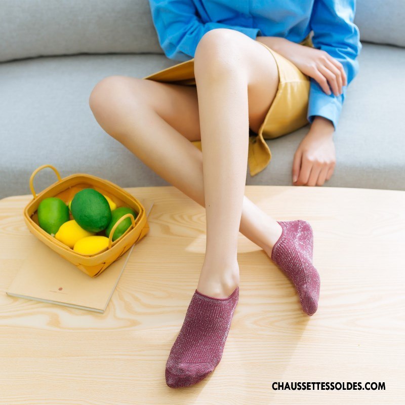 Chaussettes Courtes Femme Printemps Invisible Dame Le Nouveau Velours Chaussette Basse Coupée Pure Violet Or Argent