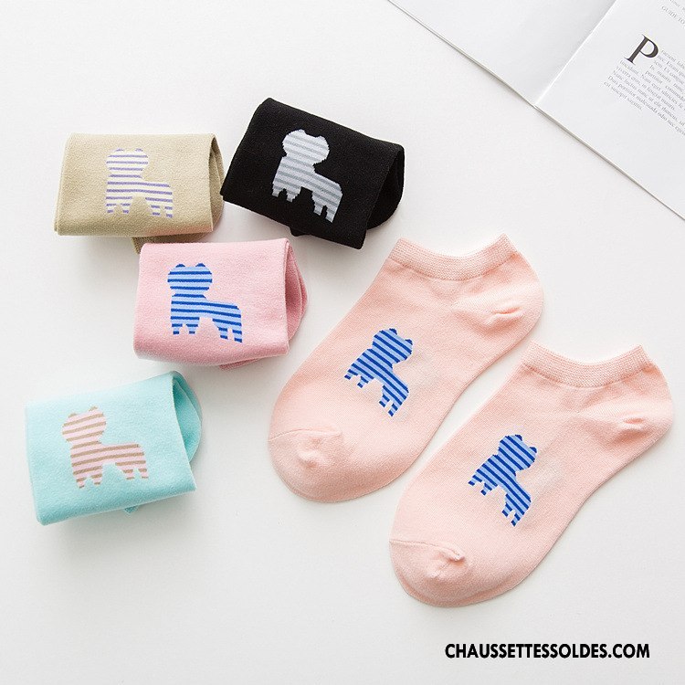 Chaussettes Courtes Femme Printemps Le Nouveau 100% Coton Dessin Animé Coton Bio Été Rose Clair