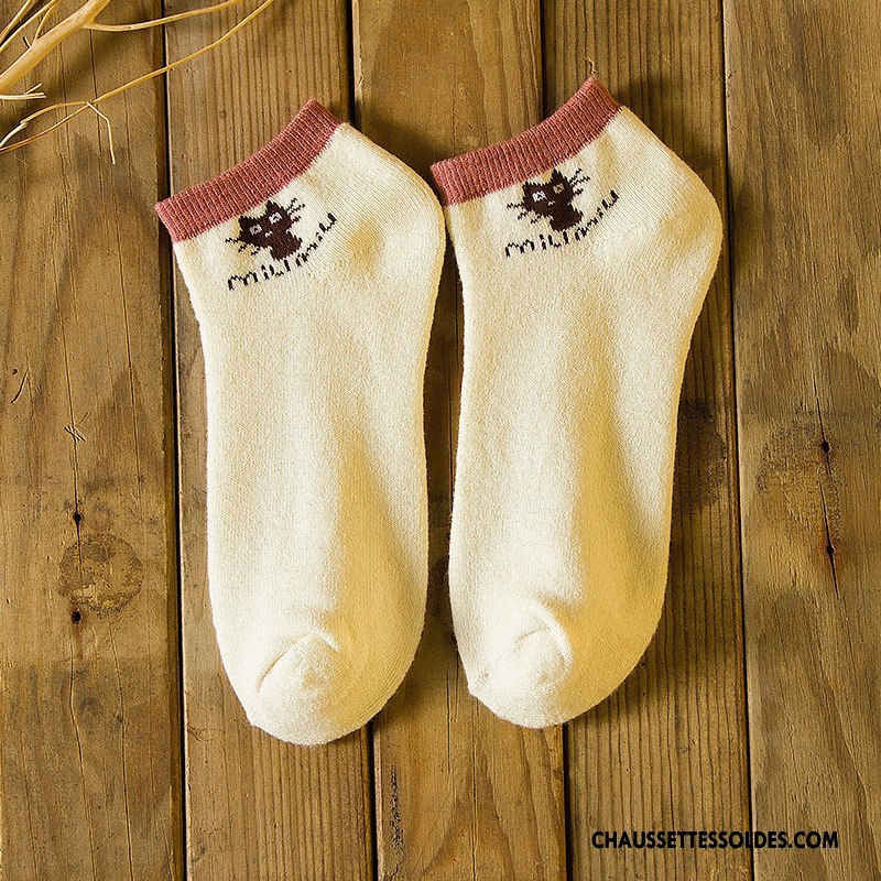 Chaussettes Courtes Femme Renforcé Petit Terry Chat Plus De Velours Thermiques Pure Blanc