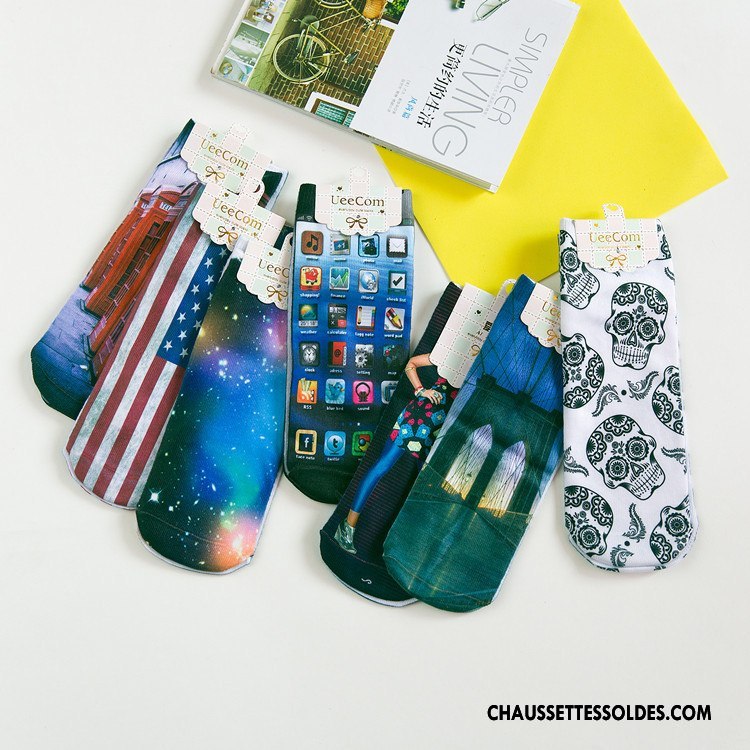 Chaussettes Courtes Femme Rétro Dimensionnel Animal Printemps Chaussette Basse Coupée Impression Blanc