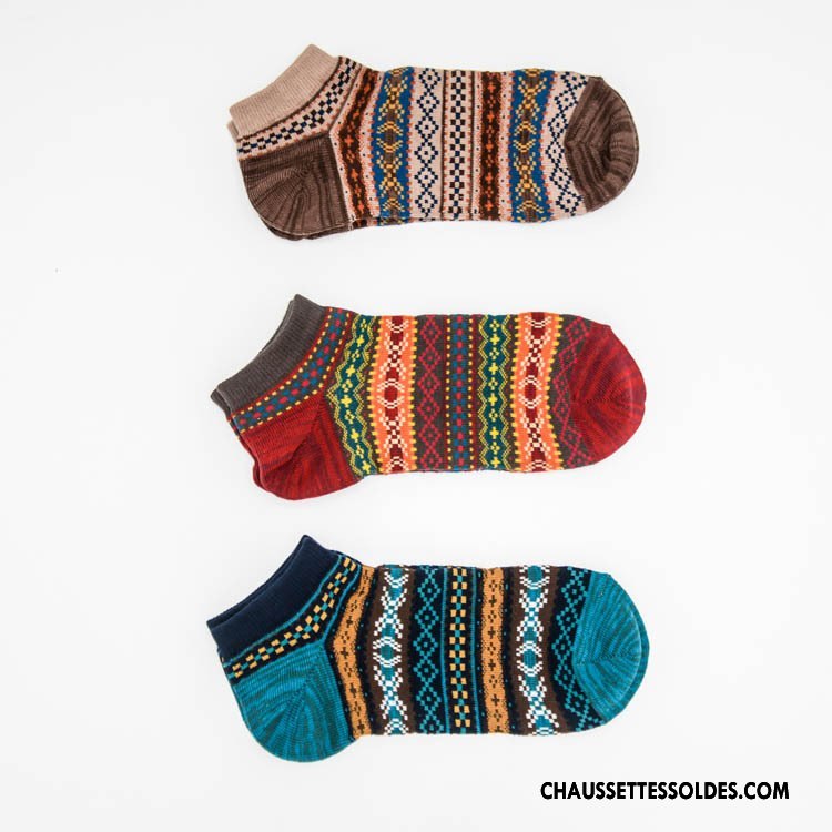 Chaussettes Courtes Femme Rétro Été Chaussette Basse Coupée Frais Chaussettes En Coton Style National Marron / Brun Clair