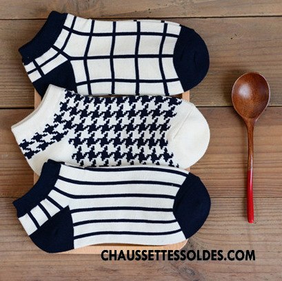 Chaussettes Courtes Femme Swallow Cerveau Le Nouveau Carreaux Chaussette Basse Coupée Dame Coton Bio Blanc Noir Clair
