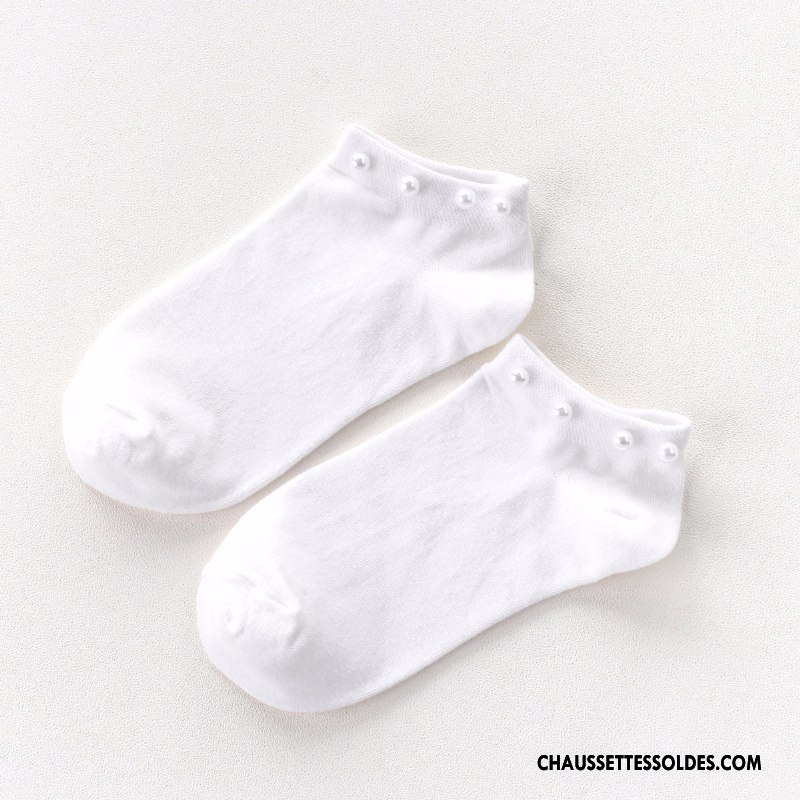 Chaussettes Courtes Femme Tendance Perle Style Chaud 100% Coton Blanc