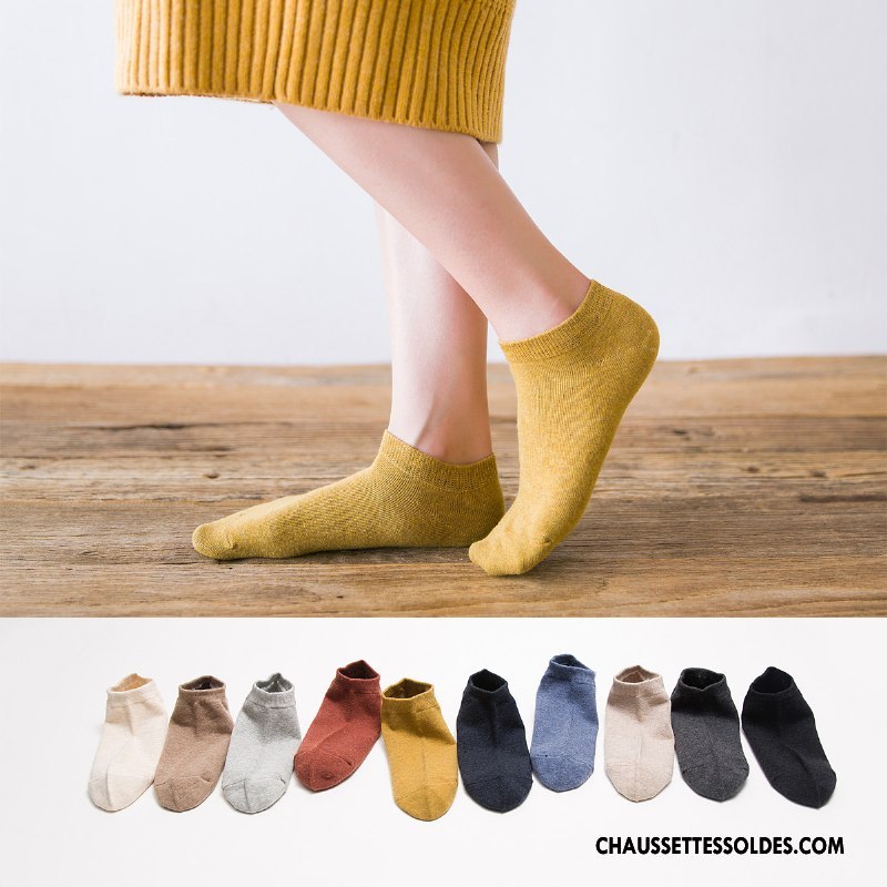 Chaussettes Courtes Femme Yarn Chaussette Basse Coupée Printemps Été 100% Coton Coton Bio Pure Jaune
