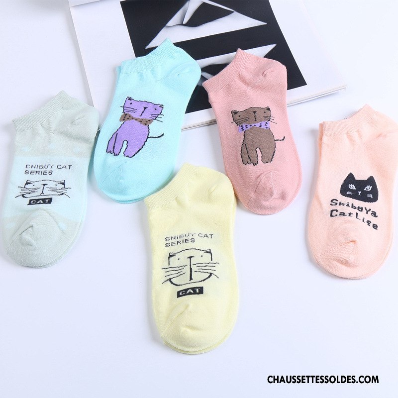 Chaussettes Courtes Femme Été 100% Coton Dessin Animé Légère Basse Chaussette Courte Rose Clair