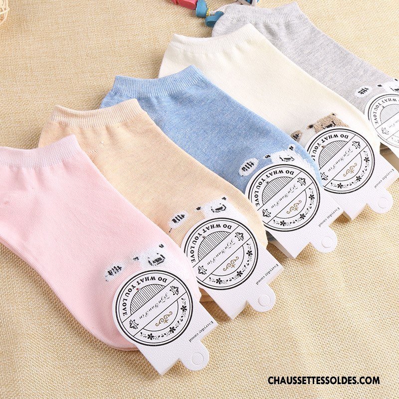Chaussettes Courtes Femme Été Invisible Dessin Animé Matelassé Ours Chaussette Courte Rose Clair