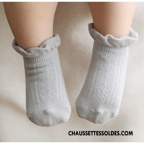 Chaussettes Courtes Fille 100% Coton Chaussette Courte Dentelle Cuisse Fishnet Bébé Matelassé Gris