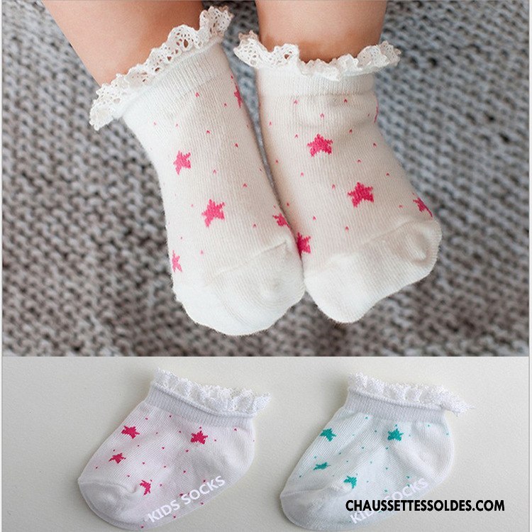 Chaussettes Courtes Fille Antidérapant Bébé Beige Chaussette Courte Large Bouche Dentelle Blanc