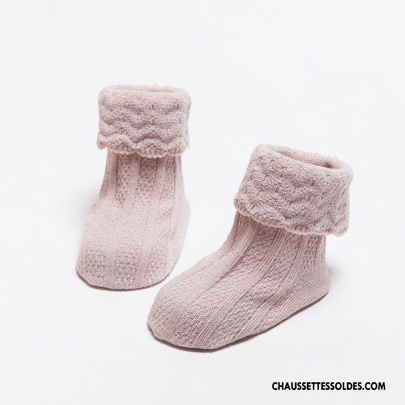 Chaussettes Courtes Fille Bouche Libre Hiver Bébé Le Nouveau L'automne 100% Coton Rose Pure