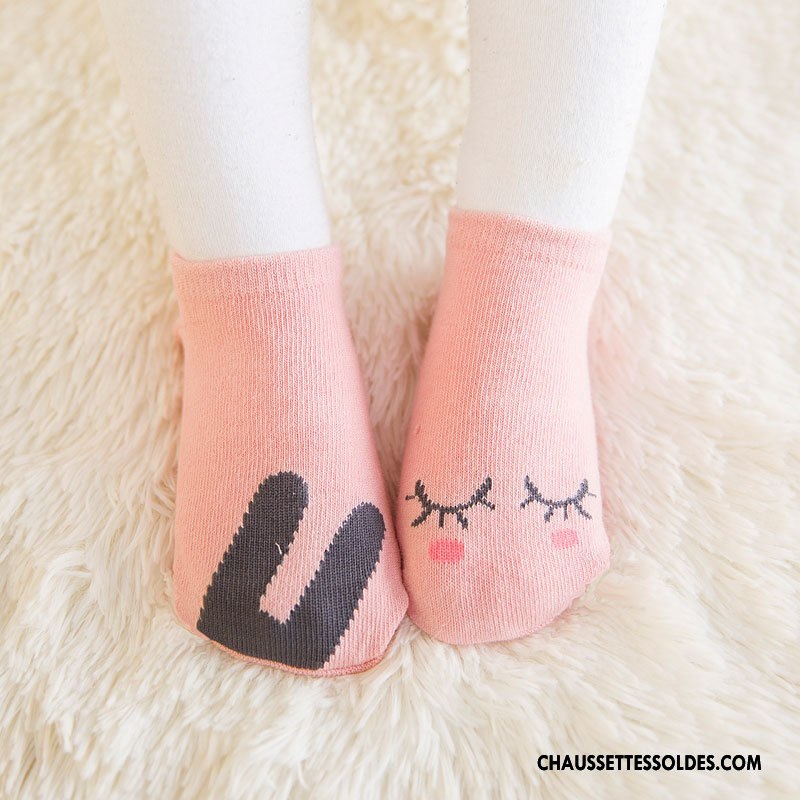 Chaussettes Courtes Fille Bébé Absorber La Sueur Rayé Enfant Coton Bio Femme Rose