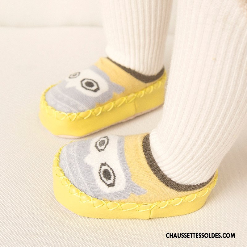 Chaussettes Courtes Fille Bébé Cuir Dessin Animé Enfant Antidérapant Printemps Jaune