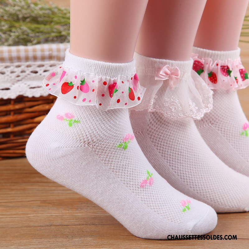 Chaussettes Courtes Fille Bébé Engrener Enfant Mince Été Matelassé Blanc