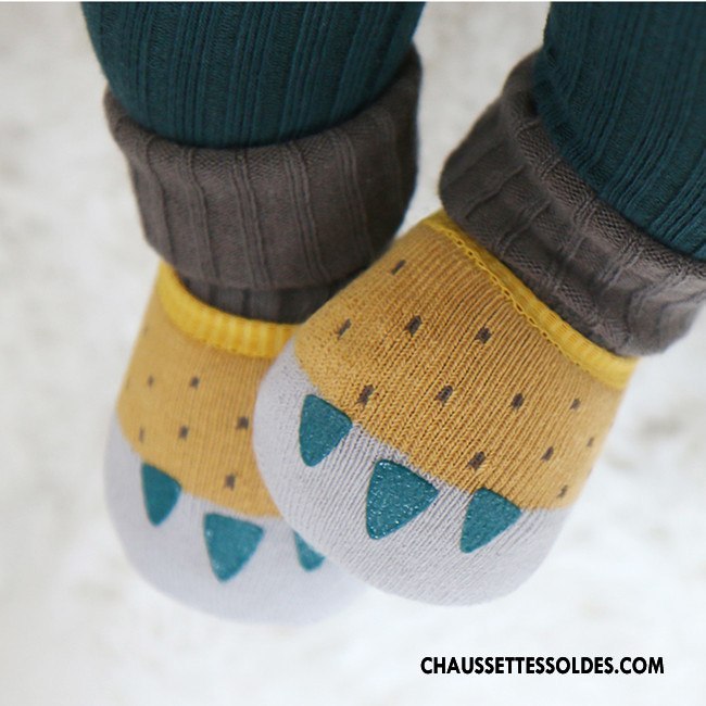 Chaussettes Courtes Fille Bébé Le Nouveau Chaussettes En Coton Dessin Animé Terry Antidérapant Jaune