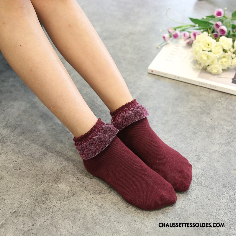 Chaussettes Courtes Fille Chaussette De Noël Chaussette Courte Enfant L'automne Hiver Princesse Bordeaux Argent