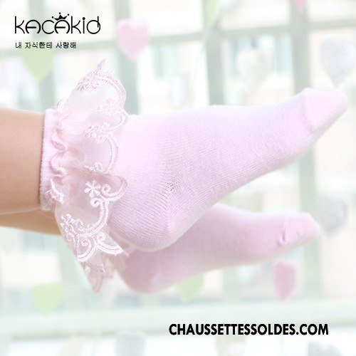Chaussettes Courtes Fille Chaussettes En Coton Yarn Net Fleur Danse Enfant Été Rose