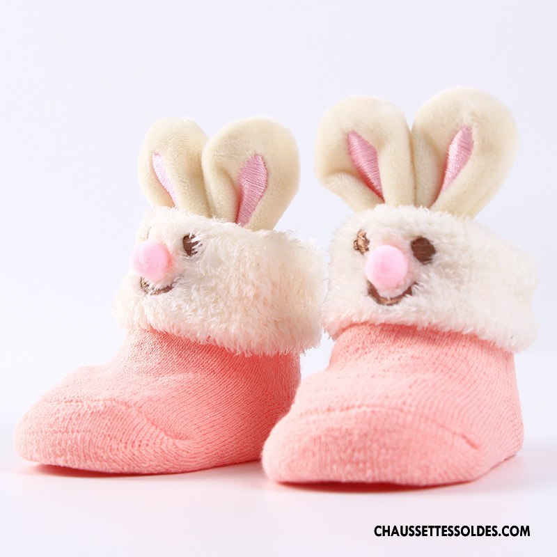 Chaussettes Courtes Fille Cuir Antidérapant Bébé Plume Dessin Animé Enfant Rose