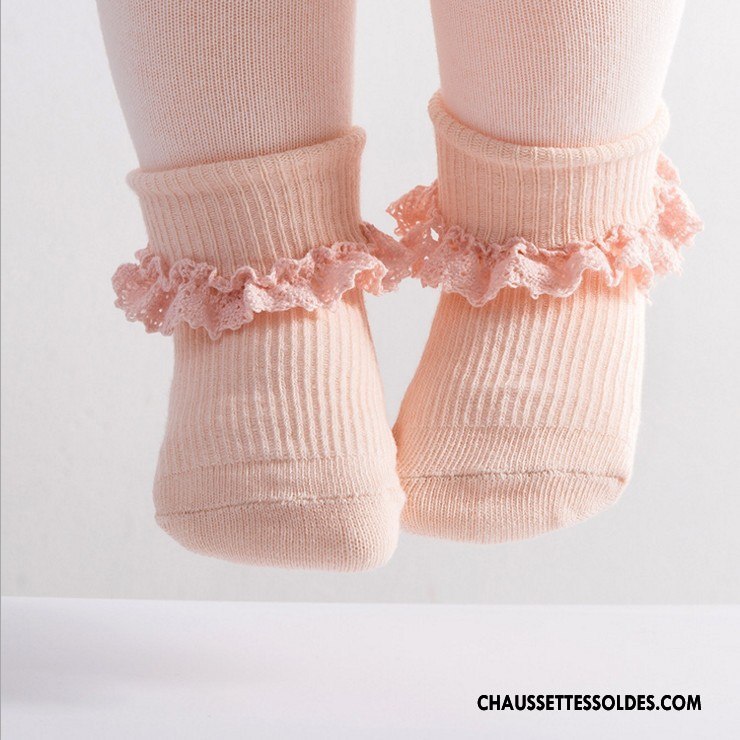 Chaussettes Courtes Fille Dentelle Enfant Bouche Libre Le Nouveau Matelassé Printemps Rose