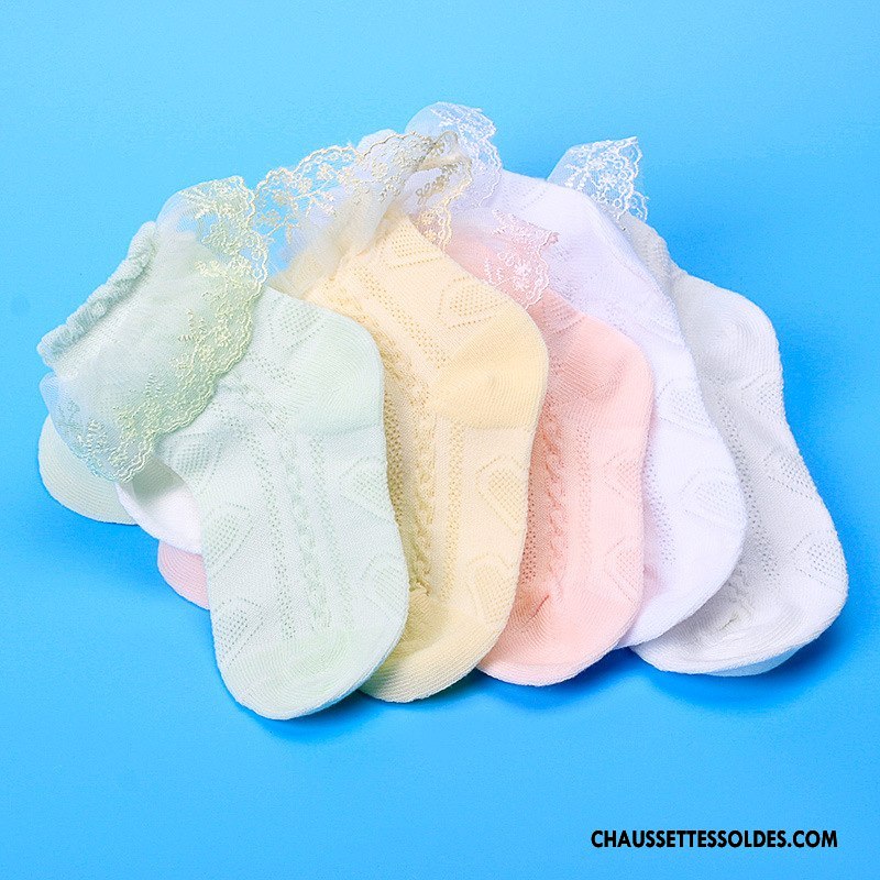 Chaussettes Courtes Fille Dentelle Engrener Enfant Coton Bio Printemps 100% Coton Blanc Rose