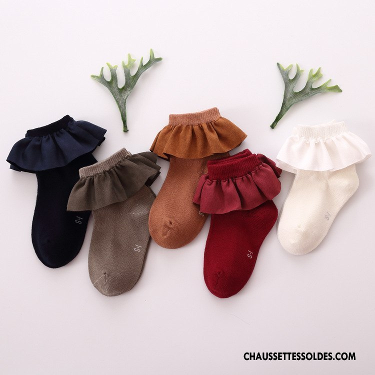 Chaussettes Courtes Fille Dentelle L'automne Rétro Beige Flanelle Femme Blanc