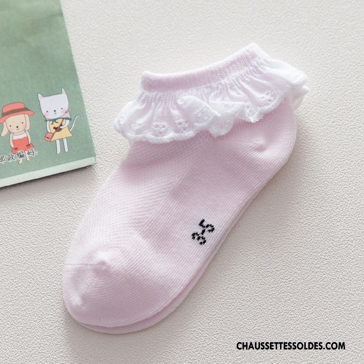 Chaussettes Courtes Fille Dentelle Légère Nouveau Été 100% Coton Princesse Rose