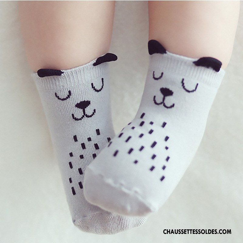Chaussettes Courtes Fille Dimensionnel Coton Bio Antidérapant Bébé Enfant Dessin Animé Gris