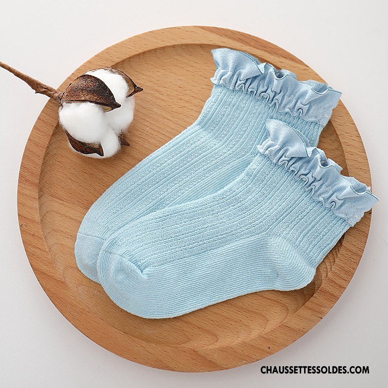 Chaussettes Courtes Fille Doux Tous Les Assortis Enfant Printemps Chaussettes En Coton Dentelle Bleu