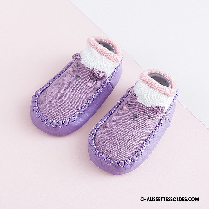 Chaussettes Courtes Fille Enfant L'automne Bébé Antidérapant Dessin Animé Cuir Violet