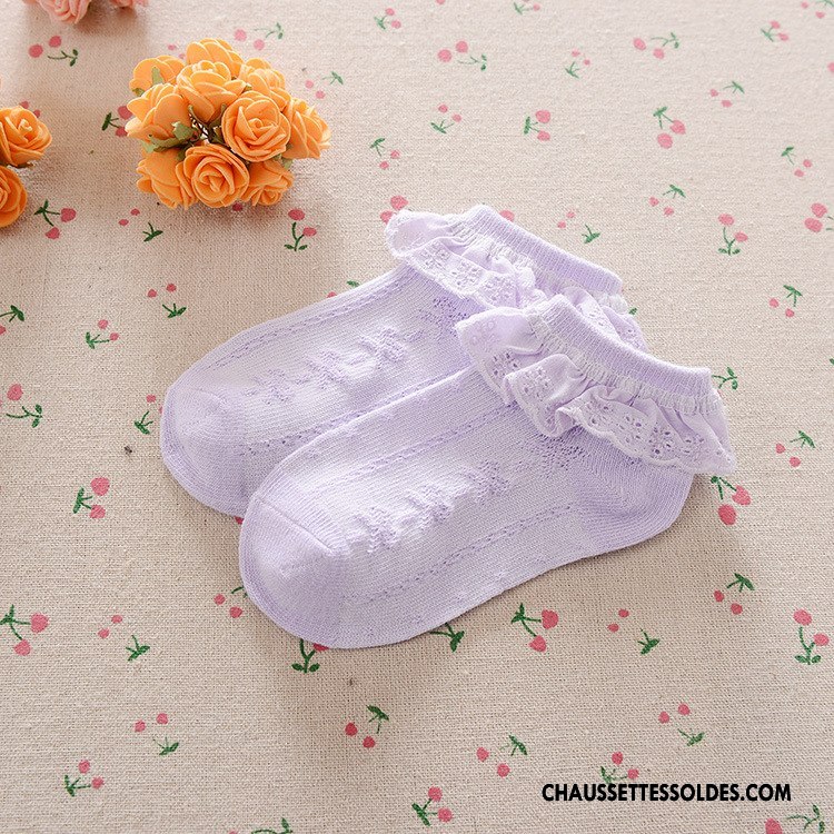 Chaussettes Courtes Fille Engrener Chaussettes En Coton Printemps Dentelle Mince Été Violet