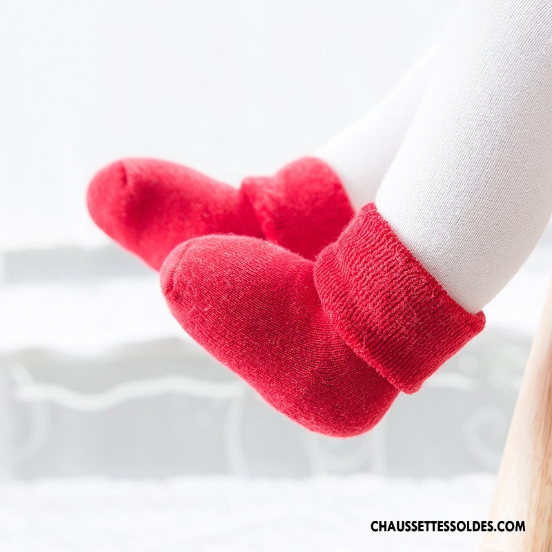 Chaussettes Courtes Fille Nouveau Bébé Renforcé Thermiques Terry Milieu Rouge