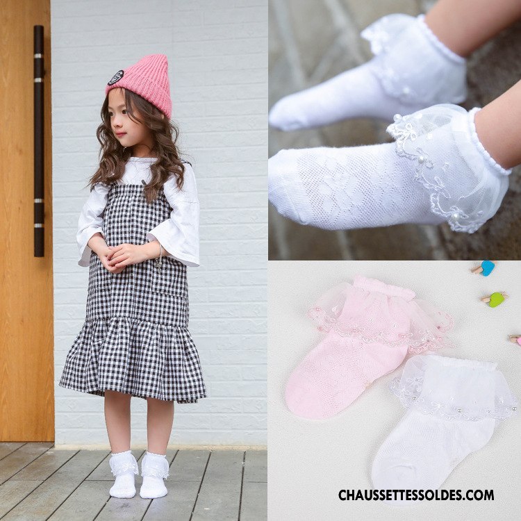 Chaussettes Courtes Fille Perle Dentelle Engrener Bébé Respirant Princesse Blanc