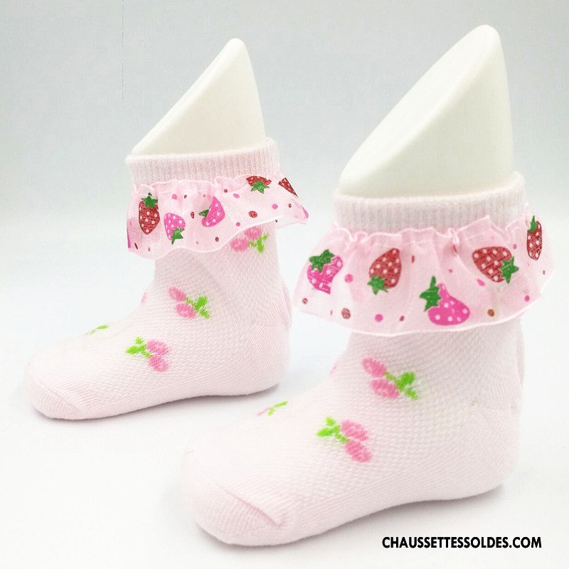 Chaussettes Courtes Fille Printemps Enfant Été Chaussette Courte Cuisse Fishnet Dentelle Rose