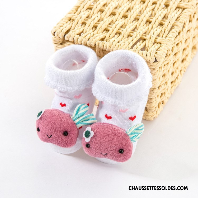 Chaussettes Courtes Fille Style Chaud Dessin Animé Bébé Dimensionnel Antidérapant Blanc